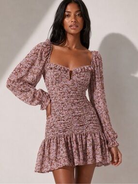 Revolve ASTR THE LABEL Carmella Pink Floral Ruched Corset Mini Dress